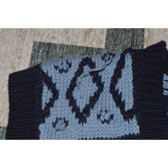 Vintage 90s Eagle's Eye Knit Sweater Vest Teacher Core Blue Red Hearts Size M - Picture 5 of 11